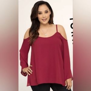 Torrid Burgundy chiffon cold shoulder top